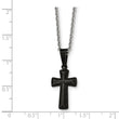 Stainless Steel Polished Black IP Small Pillow Cross Necklace