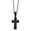 Stainless Steel Polished Black IP Small Pillow Cross Necklace