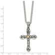 Stainless Steel Antiqued Yellow IP-plated D/C Center Cross Necklace