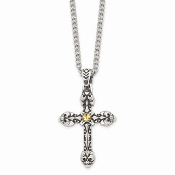 Stainless Steel Antiqued Yellow IP-plated D/C Center Cross Necklace