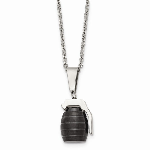 Stainless Steel Black IP Grenade Necklace