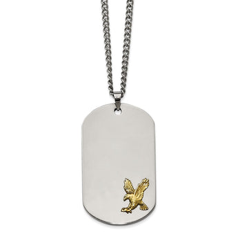 Stainless Steel Yellow IP-plated Eagle Dog Tag Necklace