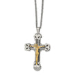 Stainless Steel Gold IP w/ Brushed & Polished Cable Cross Necklace