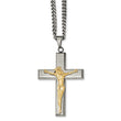 Stainless Steel Polished Cross w/Yellow IP Jesus Necklace