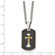 Stainless Steel Carbon Fiber Inlay Gold IP-plated D/C Cross Necklace