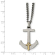 Stainless Steel Polished w/14k Gold Diamond Anchor Mariner Cross Necklace