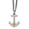 Stainless Steel Polished w/14k Gold Diamond Anchor Mariner Cross Necklace