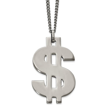 Stainless Steel Polished Large Money Sign Necklace