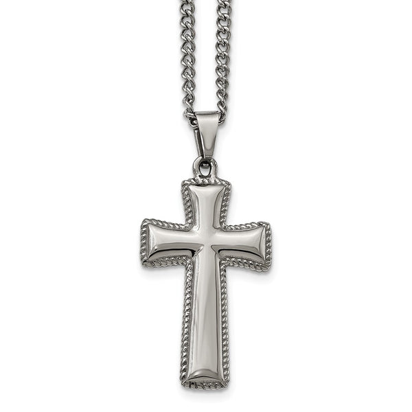 Stainless Steel Polished Cushion Cross Necklace