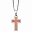 Stainless Steel Polished Wood Inlay Cross Necklace
