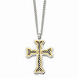 Stainless Steel Polished Black and Yellow IP-plated Cross Necklace