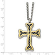 Stainless Steel Polished Black and Yellow IP-plated Cross Necklace