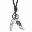 Stainless Steel Brown Leather Cord Angel Wing Charms Slip-on Necklace