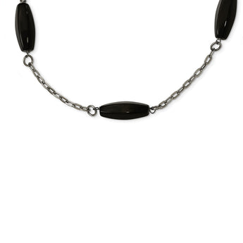 Stainless Steel Polished Black Agate Necklace