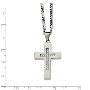 Stainless Steel Polished CZ Cross Necklace