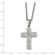 Stainless Steel Polished & Textured CZ Cross Necklace