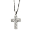 Stainless Steel Polished & Textured CZ Cross Necklace