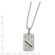 Stainless Steel Polished & Textured Black CZ Dog Tag Necklace
