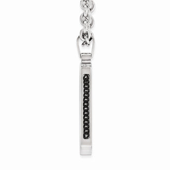 Stainless Steel Brushed and Polished Black Ip-plated and CZ Necklace