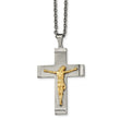 Stainless Steel Brushed, Polished Yellow IP-plated Crucifix Necklace