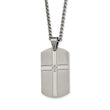 Stainless Steel Brushed and Polished w/ CZ Cross Dog Tag Necklace