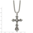 Stainless Steel Polished and Antiqued Cross Necklace