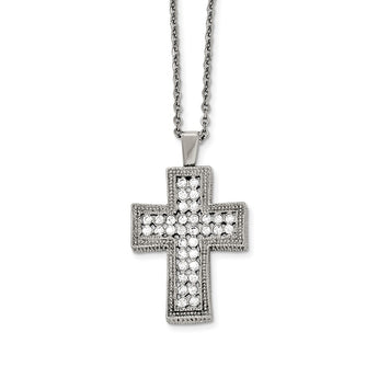 Stainless Steel Polished w/ Crystal Cross Necklace