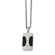 Stainless Steel Polished w/ CZ & Leather Reversible Inlay Necklace