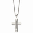 Stainless Steel Brushed and Polished w/ Black CZ Cross Necklace