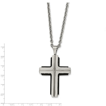 Stainless Steel Polished Black IP-plated Cross Necklace