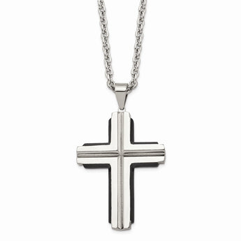 Stainless Steel Polished Black IP-plated Cross Necklace