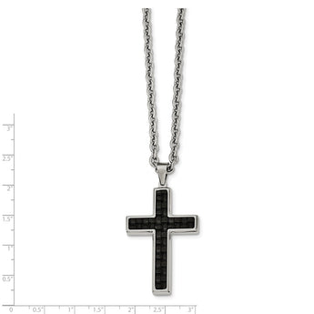 Stainless Steel Polished Leather Inlay Cross Necklace