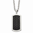 Stainless Steel Polished Leather Inlay Dog Tag Necklace