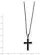 Stainless Steel Polished and Textured Black IP-plated Cross Necklace