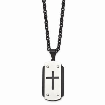 Stainless Steel Brushed Polished Black IP-plated Dog Tag Necklace