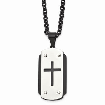 Stainless Steel Brushed Polished Black IP-plated Dog Tag Necklace