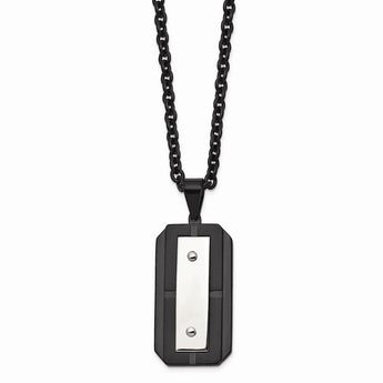 Stainless Steel Brushed Polished Black IP-plated Dog Tag Necklace