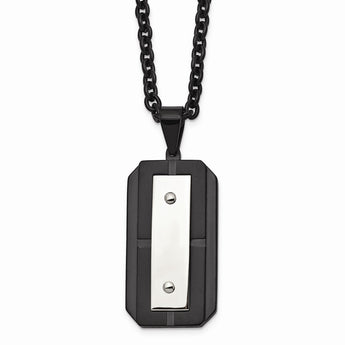 Stainless Steel Brushed Polished Black IP-plated Dog Tag Necklace