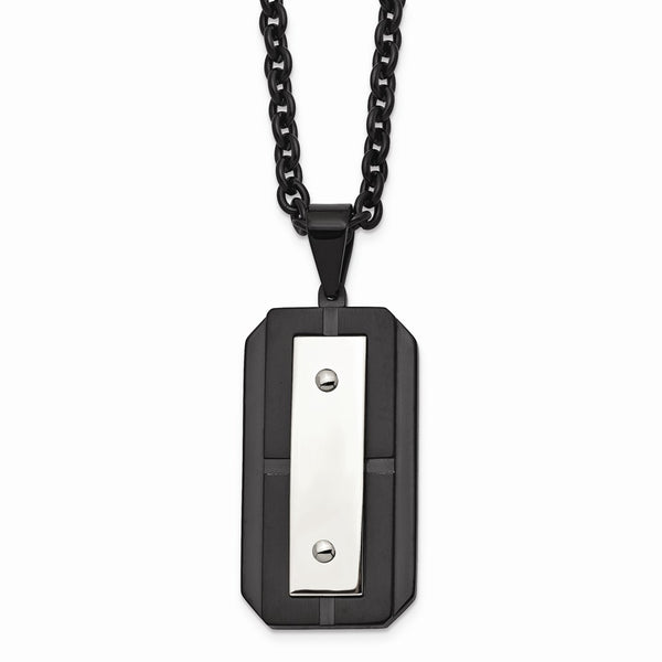 Stainless Steel Brushed Polished Black IP-plated Dog Tag Necklace