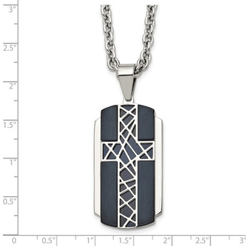 Stainless Steel Brushed and Polished Black IP-plated Cross Necklace