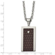 Stainless Steel Reversible Brushed & Polished with Brown Leather Necklace