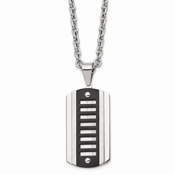 Stainless Steel Brushed & Polished Black Ip-plated Dog Tag Necklace