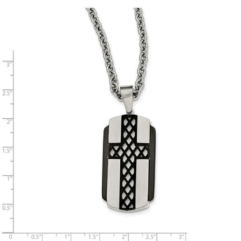 Stainless Steel Brushed and Polished Black IP-plated Cross Necklace