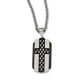 Stainless Steel Brushed and Polished Black IP-plated Cross Necklace