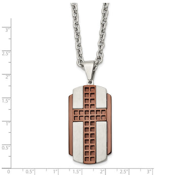 Stainless Steel Brushed & Polished Brown IP-plated Cross Necklace