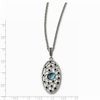 Stainless Steel Polished Blue Glass and Preciosa Crystal Necklace