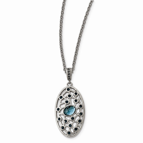 Stainless Steel Polished Blue Glass and Preciosa Crystal Necklace