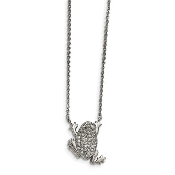 Stainless Steel Polished w/ Preciosa Crystal Frog w/ 2 inch ext Necklace