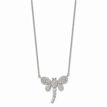 Stainless Steel Polished w/ Preciosa Crystal Dragonfly w/2 inch ext Necklac