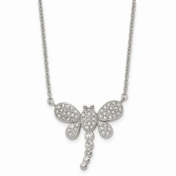 Stainless Steel Polished w/ Preciosa Crystal Dragonfly w/2 inch ext Necklac